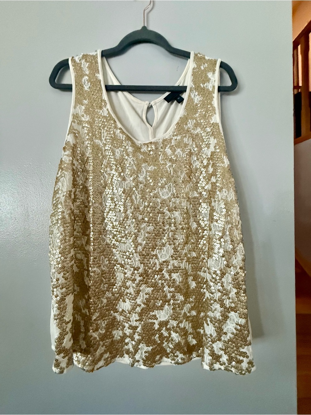 Worthington White Lace Gold Sequin Tank Top Blouse Plus Size 3X